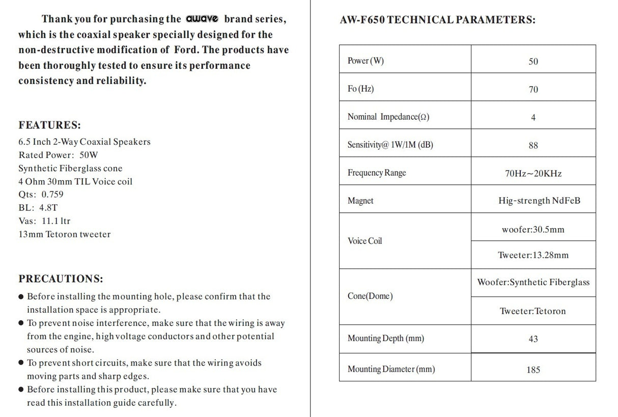 AWAVE AWF650 Ford Koaxial